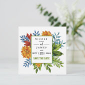 Kleurrijke moderne bloemen save the date (Staand voorkant)