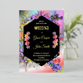 Kleurrijke moderne bloemenbruiloft kaart (Staand Voorkant)