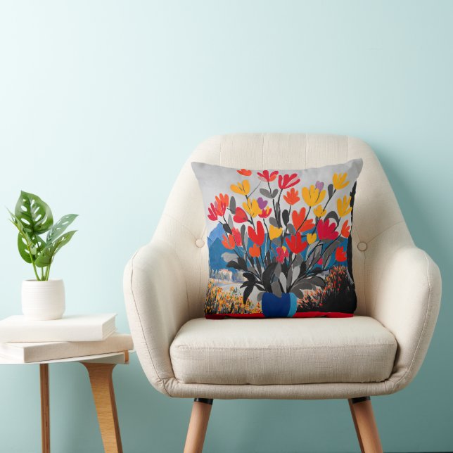 Kleurrijke moderne bloemenkunst kussen (Stoel)