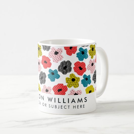 Kleurrijke moderne bloemmotief aangepaste naam Mok (Voorkant rechts)