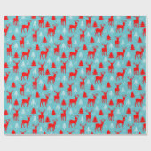 Kleurrijke moderne bosrijke rendieren kerstboom cadeaupapier (Vlak)