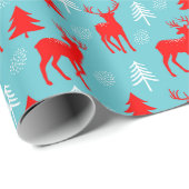 Kleurrijke moderne bosrijke rendieren kerstboom cadeaupapier (Rol Hoek)