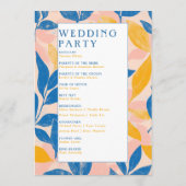 Kleurrijke Moderne Botanische blauwe gele bruiloft Programmakaart (Achterkant)