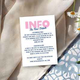Kleurrijke moderne bruiloft in blauwe en roze tint informatiekaartje