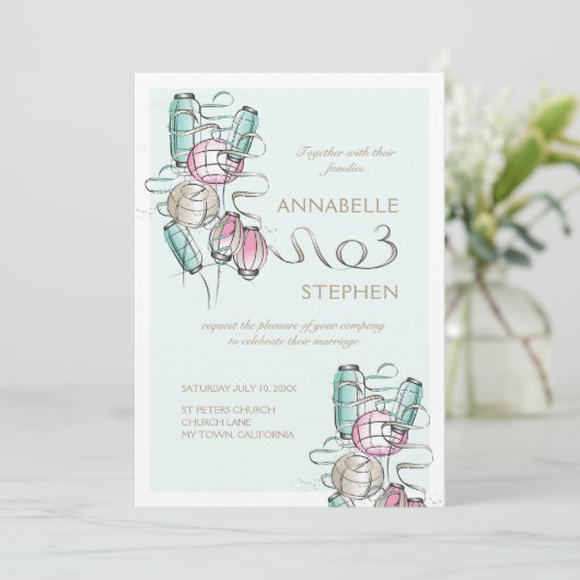 Kleurrijke & Moderne Chinese Lantaarn & Lint Ontwe Kaart (Staand voorkant)