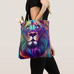 Kleurrijke moderne digitale kunst Majestueuze Leeu Tote Bag
