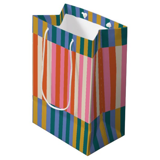 Kleurrijke Moderne Feestelijke Plaid Stripe Medium Cadeauzakje (Voorkant Gekanteld)