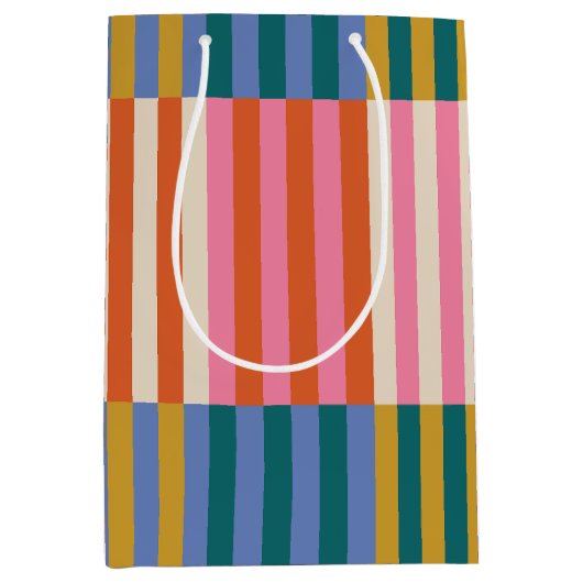 Kleurrijke Moderne Feestelijke Plaid Stripe Medium Cadeauzakje (Voorkant)