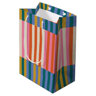 Kleurrijke Moderne Feestelijke Plaid Stripe Medium Cadeauzakje