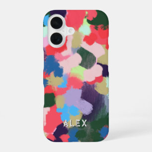 Kleurrijke moderne gepersonaliseerde naam blauw gr iPhone 16 hoesje