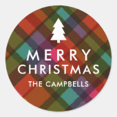 Kleurrijke moderne geplakt kerstboom naam ronde sticker (Voorkant)
