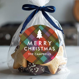 Kleurrijke moderne geplakt kerstboom naam ronde sticker