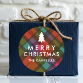 Kleurrijke moderne geplakt kerstboom naam ronde sticker