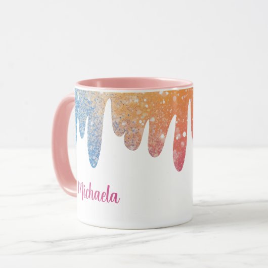 Kleurrijke moderne glitter gepersonaliseerd mok (Voorkant links)