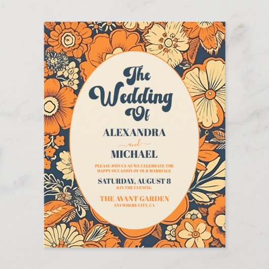 Kleurrijke Moderne Groovy Retro 70s Bloemen Bruilo (Voorkant)