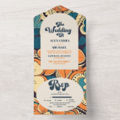 Kleurrijke Moderne Groovy Retro 70s Bloemen Bruilo All In One Uitnodiging (Binnen)