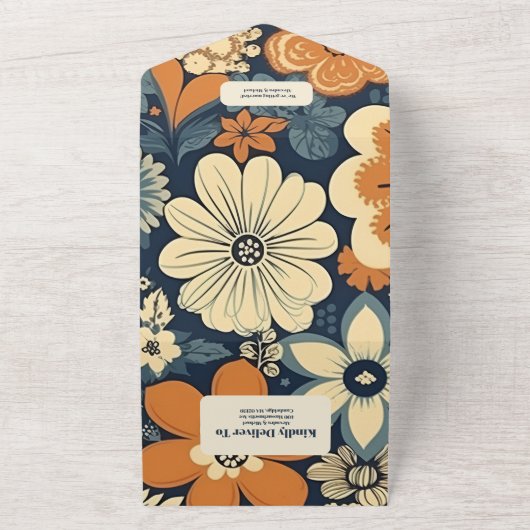 Kleurrijke Moderne Groovy Retro 70s Bloemen Bruilo All In One Uitnodiging (Buitenkant)