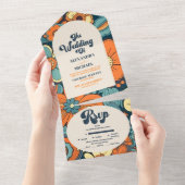 Kleurrijke Moderne Groovy Retro 70s Bloemen Bruilo All In One Uitnodiging (Afscheurbaar)