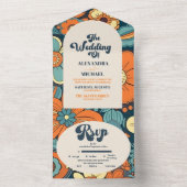 Kleurrijke Moderne Groovy Retro 70s Bloemen Bruilo All In One Uitnodiging (Binnen)