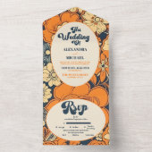 Kleurrijke Moderne Groovy Retro 70s Bloemen Bruilo All In One Uitnodiging (Binnen)