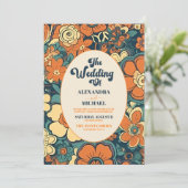 Kleurrijke Moderne Groovy Retro 70s Bloemen Bruilo Kaart (Staand voorkant)