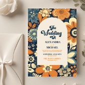 Kleurrijke Moderne Groovy Retro 70s Bloemen Bruilo Kaart