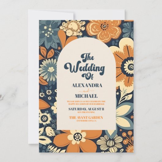 Kleurrijke Moderne Groovy Retro 70s Bloemen Bruilo Kaart (Voorkant)