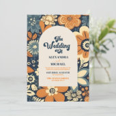 Kleurrijke Moderne Groovy Retro 70s Bloemen Bruilo Kaart (Staand voorkant)