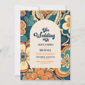 Kleurrijke Moderne Groovy Retro 70s Bloemen Bruilo Kaart (Voorkant)