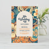 Kleurrijke Moderne Groovy Retro 70s Bloemen Bruilo Kaart (Staand voorkant)