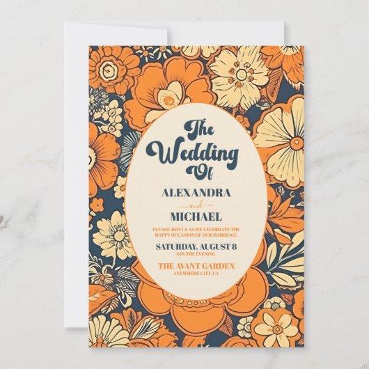 Kleurrijke Moderne Groovy Retro 70s Bloemen Bruilo Kaart (Voorkant)