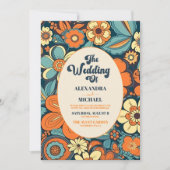 Kleurrijke Moderne Groovy Retro 70s Bloemen Bruilo Kaart (Voorkant)