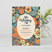 Kleurrijke Moderne Groovy Retro 70s Bloemen Bruilo Kaart (Staand voorkant)