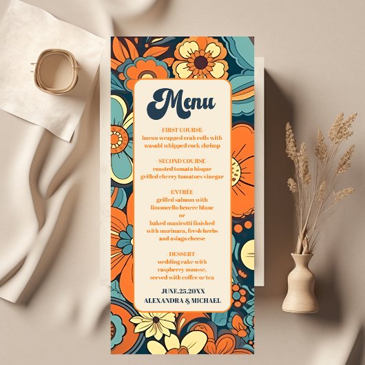 Kleurrijke Moderne Groovy Retro 70s Bloemen Bruilo Menu