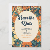 Kleurrijke Moderne Groovy Retro 70s Bloemen Bruilo Save The Date (Voorkant)