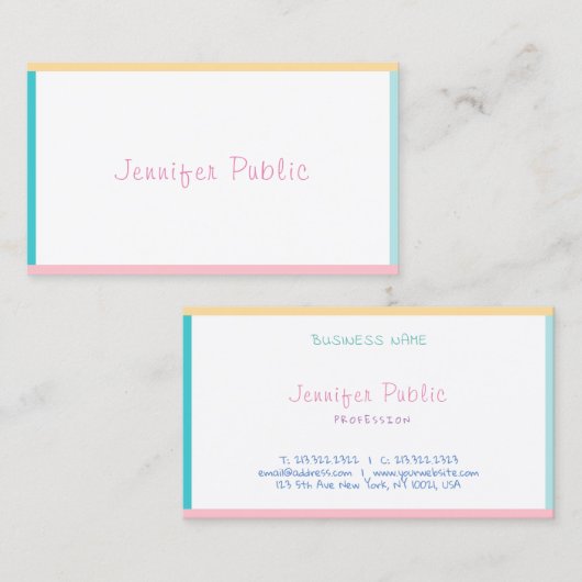 Kleurrijke moderne handmatige tekst visitekaartje (Voorkant / Achterkant)