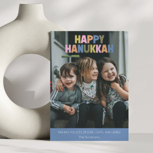 Kleurrijke moderne Hanukkah-groet 2 foto Feestdagenkaart