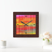 Kleurrijke moderne houten graan Burlap Border #7 Vierkante Klok (Huis)