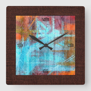 Kleurrijke moderne houten graan Burlap Border Vierkante Klok