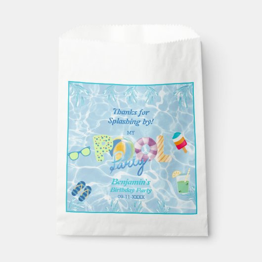 Kleurrijke Moderne Jongens Verjaardag Zwembad Part Bedankzakje (Voorkant)
