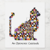 Kleurrijke moderne kat quilt patroon wijn label wijn etiket (Enkel label)