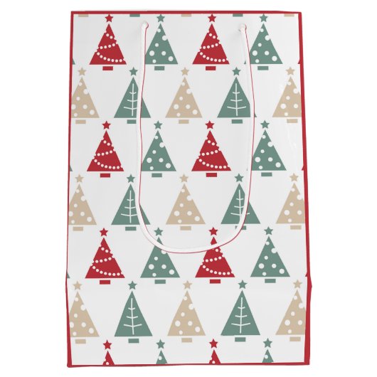 Kleurrijke moderne kerstbomen medium cadeauzakje (Achterkant)