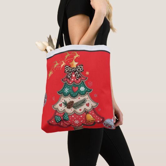 Kleurrijke Moderne Kerstboom Tote Bag (Dichtbij)