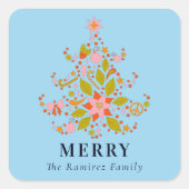 Kleurrijke moderne kerstboom vierkante sticker (Voorkant)