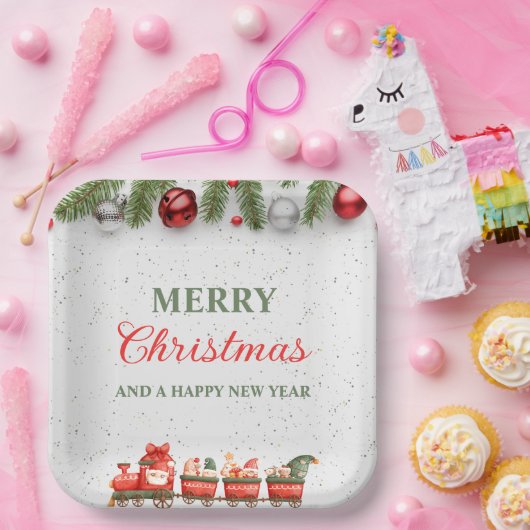 Kleurrijke Moderne Kerstdag 9"Vierkante Document B Papieren Bordje (Feest)