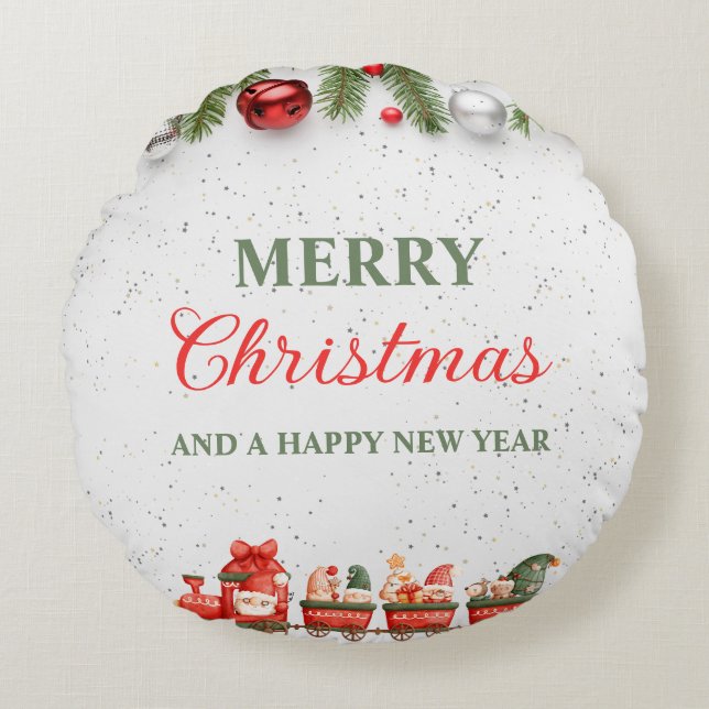 Kleurrijke Moderne Kerstdag Beste Ronde Kussen (Voorkant)