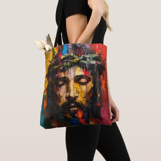 Kleurrijke moderne kunst van Jezus Tote Bag (Dichtbij)