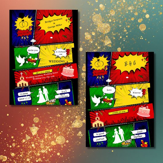 Kleurrijke moderne leuke retro comic bruiloft verh