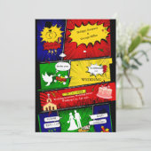 Kleurrijke moderne leuke retro comic bruiloft verh kaart (Staand voorkant)