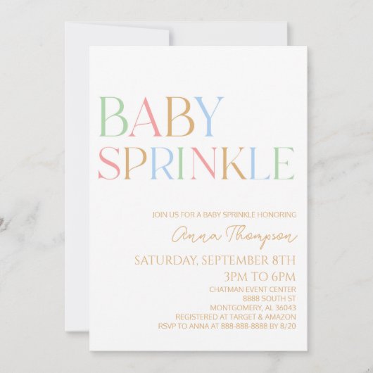 Kleurrijke moderne minimalistische Baby sprinkle Kaart (Voorkant)